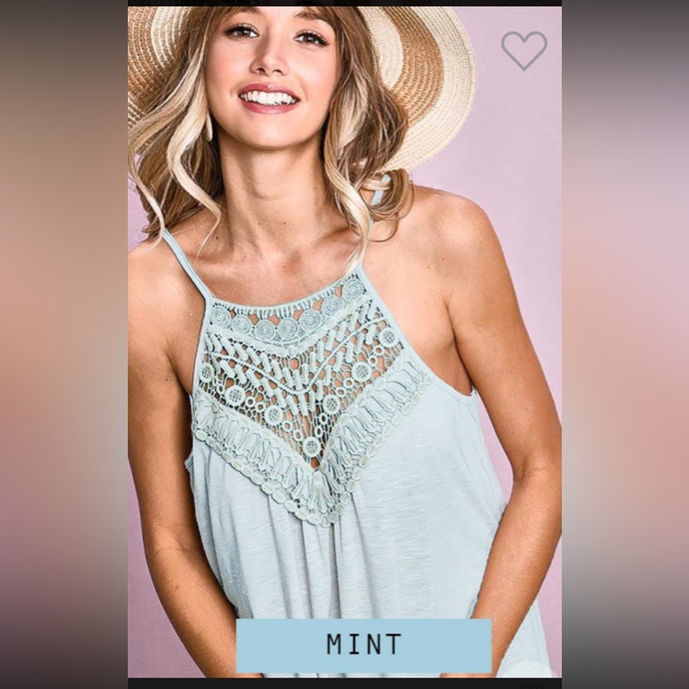 Lt Mint BiBi Tank, Size Small, Crochet Detail